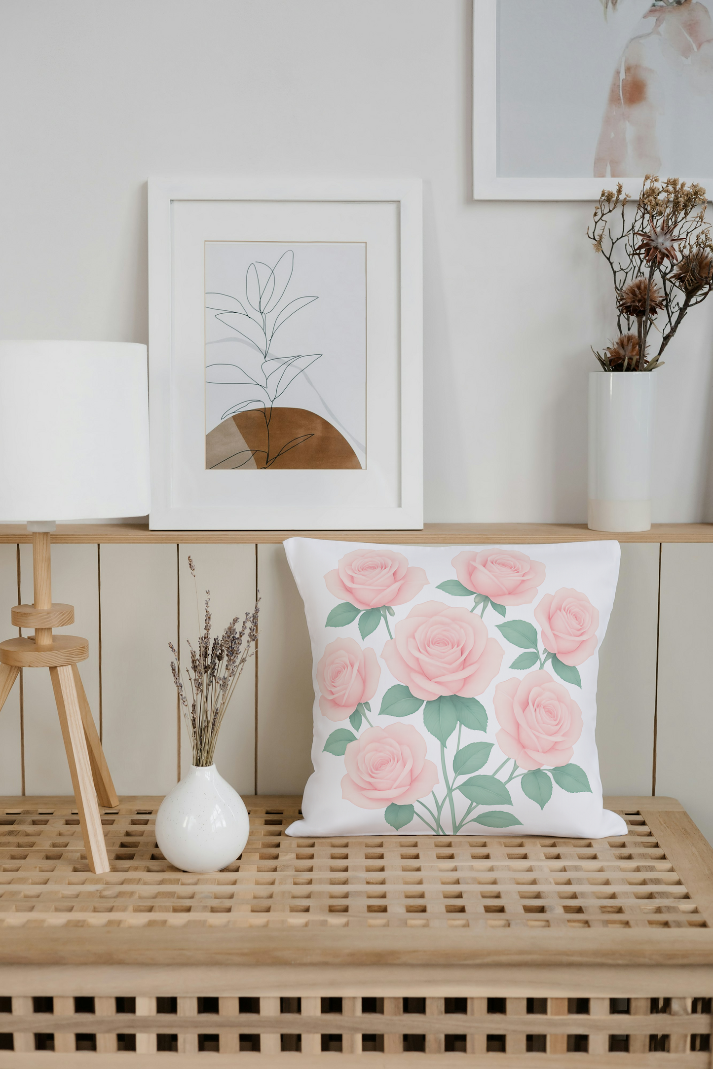 Blush Rose Faux Suede Pillow | Elegant Floral Decor for Home
