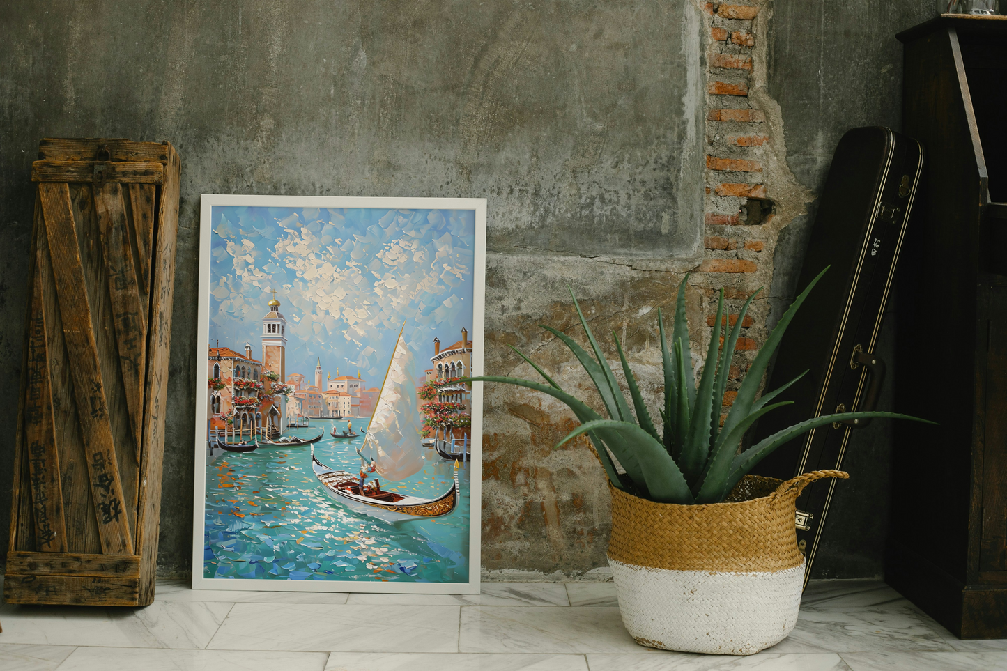 Vibrant Impressionist Venetian Canal Framed Canvas Art
