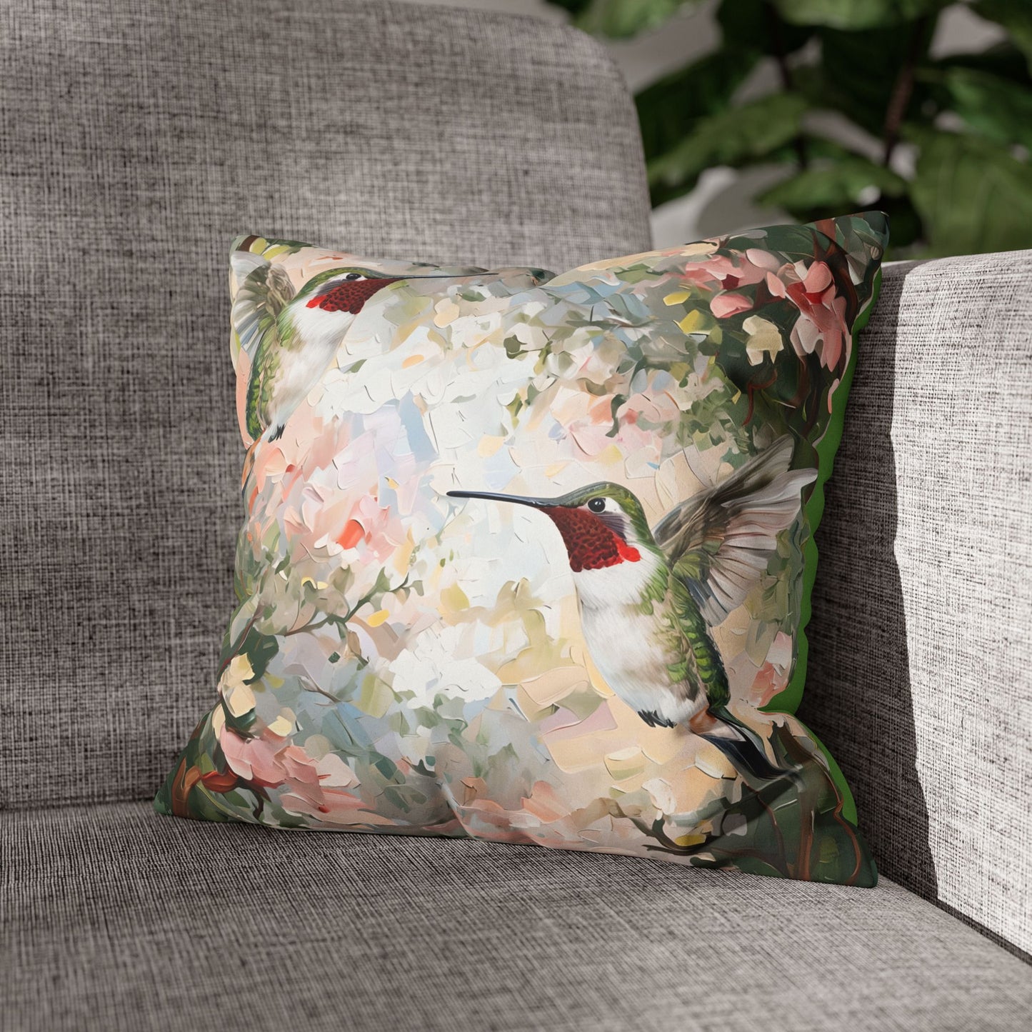 Hummingbird Faux Suede Pillowcase - Floral Decor for Home