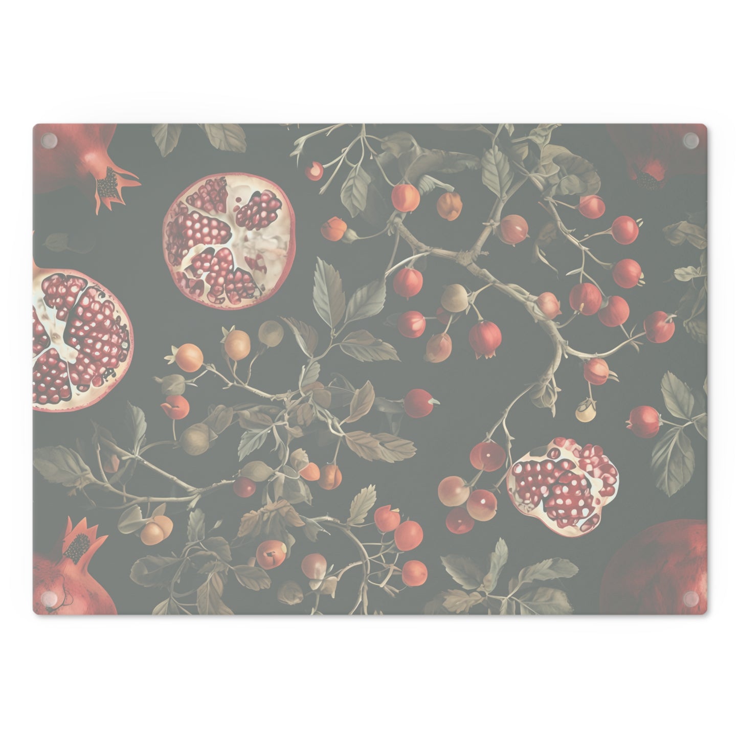 Elegant Floral Cutting Board with Pomegranate Design