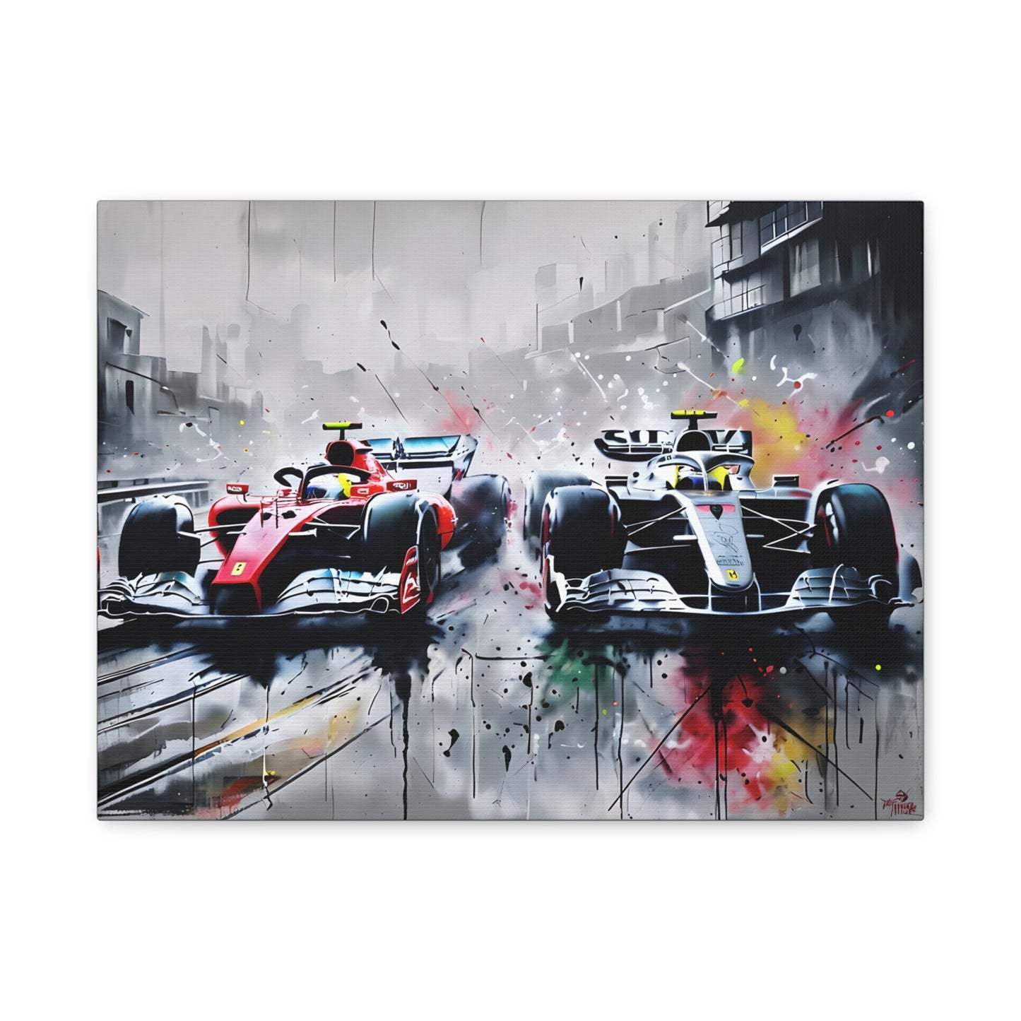 Canvas Print, Mercedes vs Ferrari Racing Head to Head Artwork, Wall Decor, Home Decor, Gift for Car Enthusiasts, Motorsport Fan, Racing