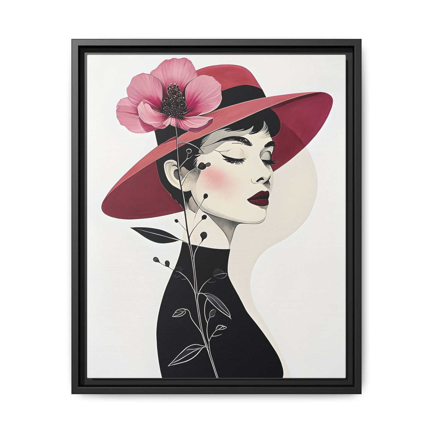 Canvas Art, Audrey Hepburn with Red Flower Minimalist Wall Decor