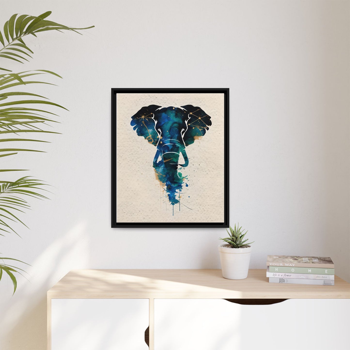 Bohemian Elephant Watercolour Art Print framed Canvas.