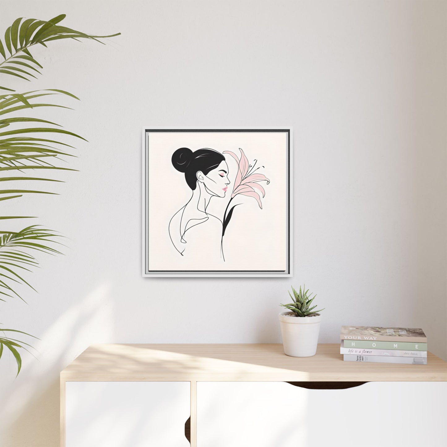 Elegant Framed Canvas Art - Woman with Lily Design | Modern Home Decor