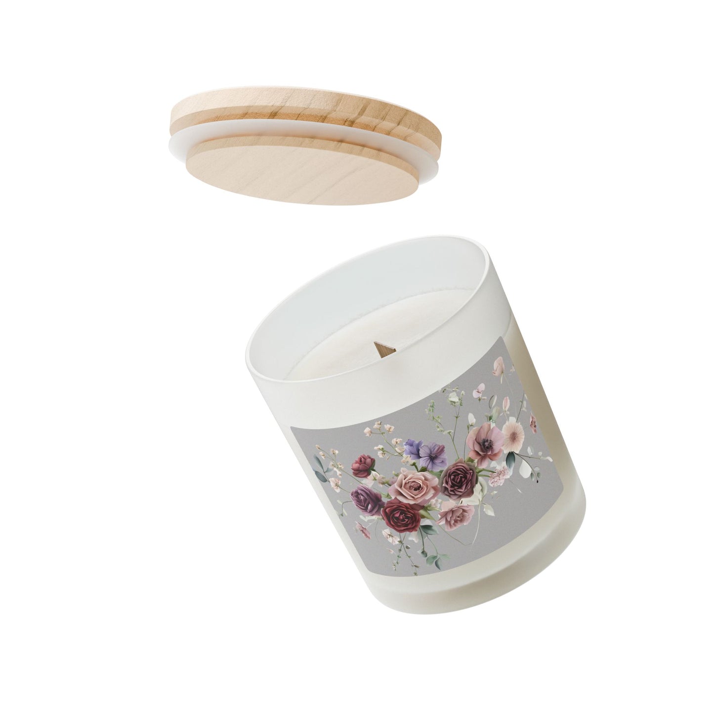 Floral Scented Candle - 11oz Frosted Glass with Wooden Lid