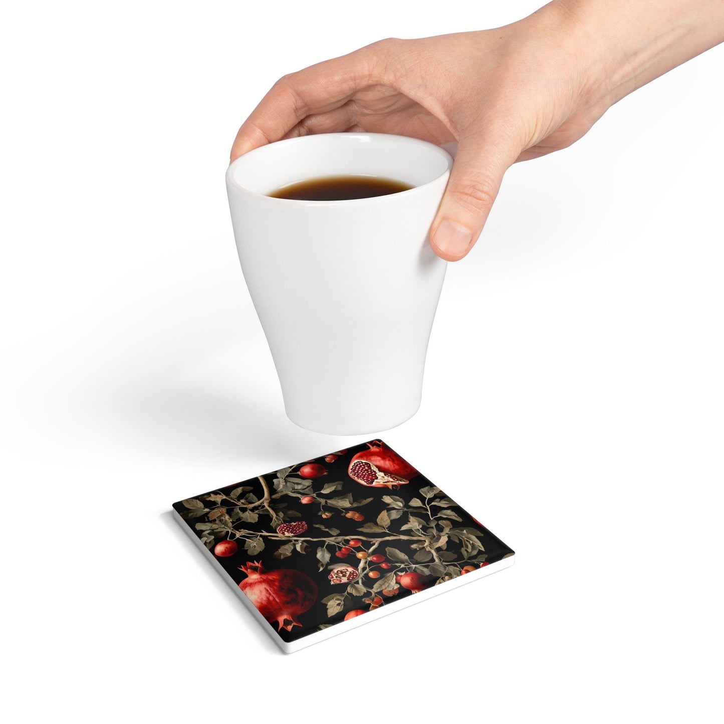 Elegant Pomegranate Ceramic Coaster Set