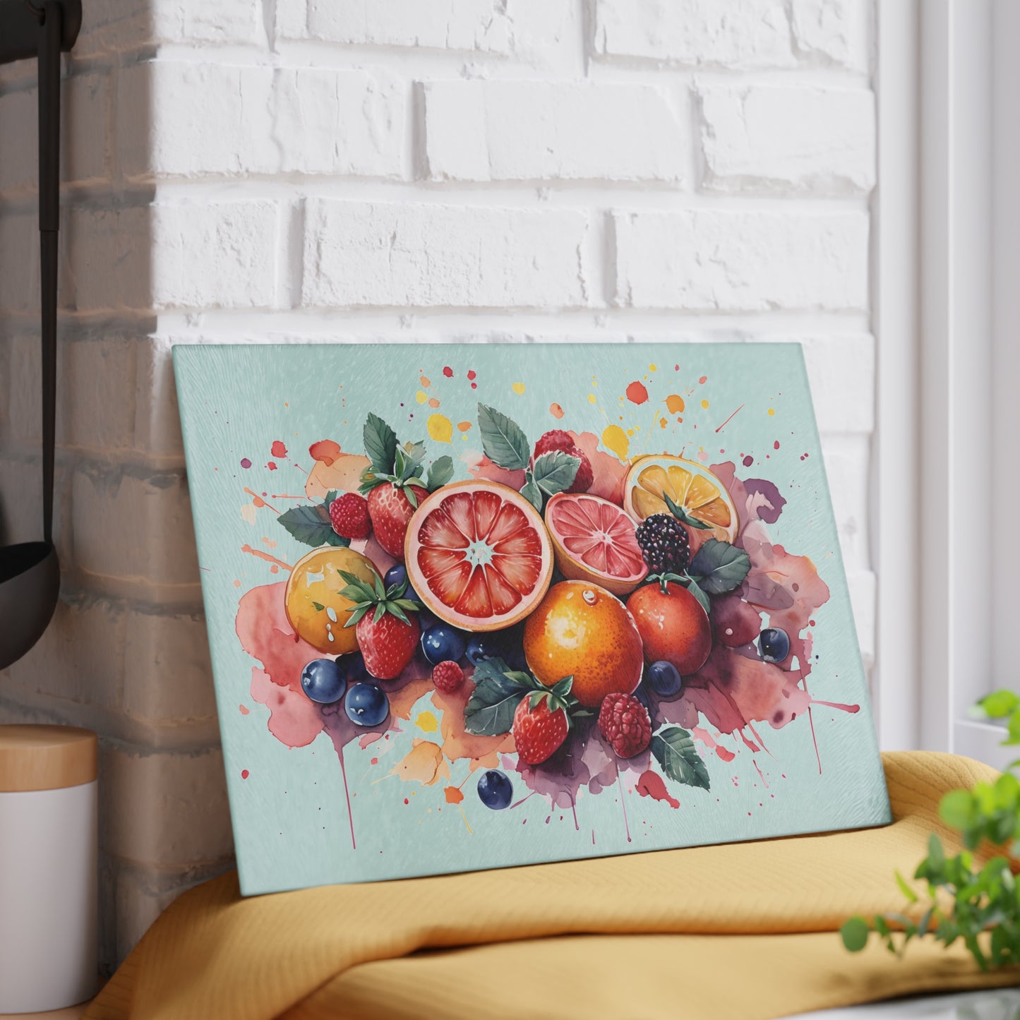 Vibrant Fruit Art Glass Cutting Board