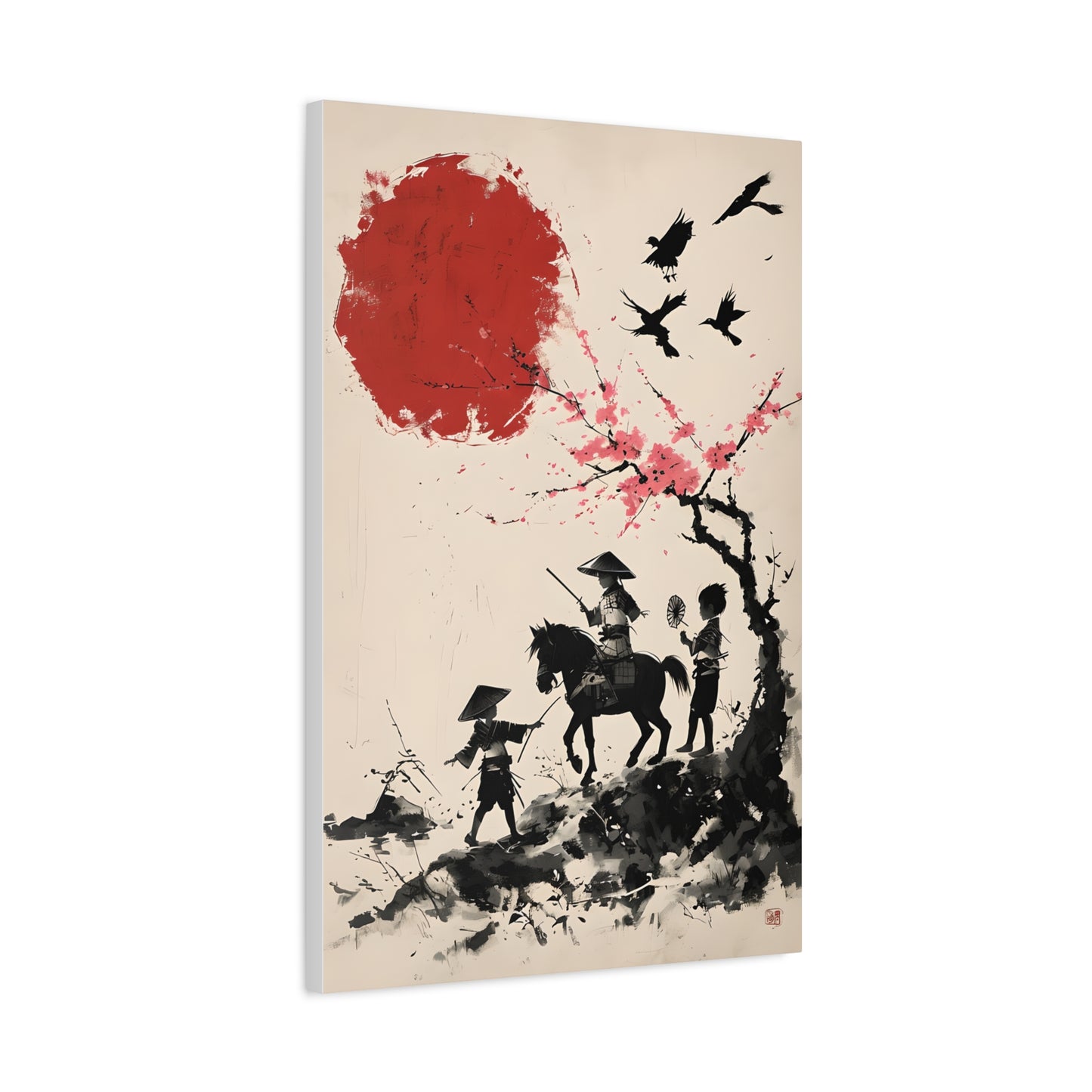 Children Playing Amid Cherry Blossom - Japanese Samurai Canvas Art Print