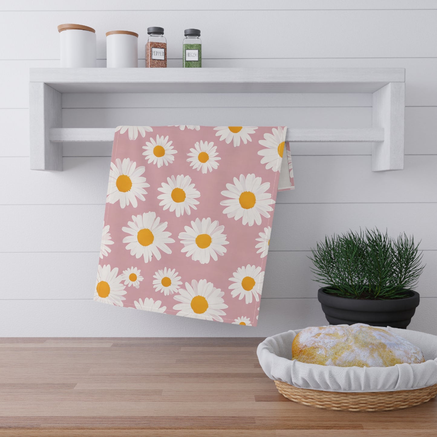 Floral Daisy Cotton Tea Towels - Charming Kitchen Décor for Spring and Summer