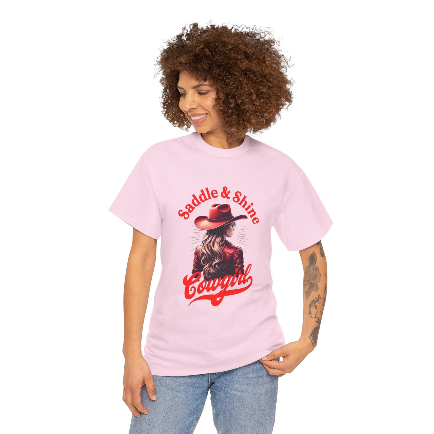 Saddle & Shine Cowgirl Unisex - Heavy Cotton Tee - Rustic Western Style T-Shirt