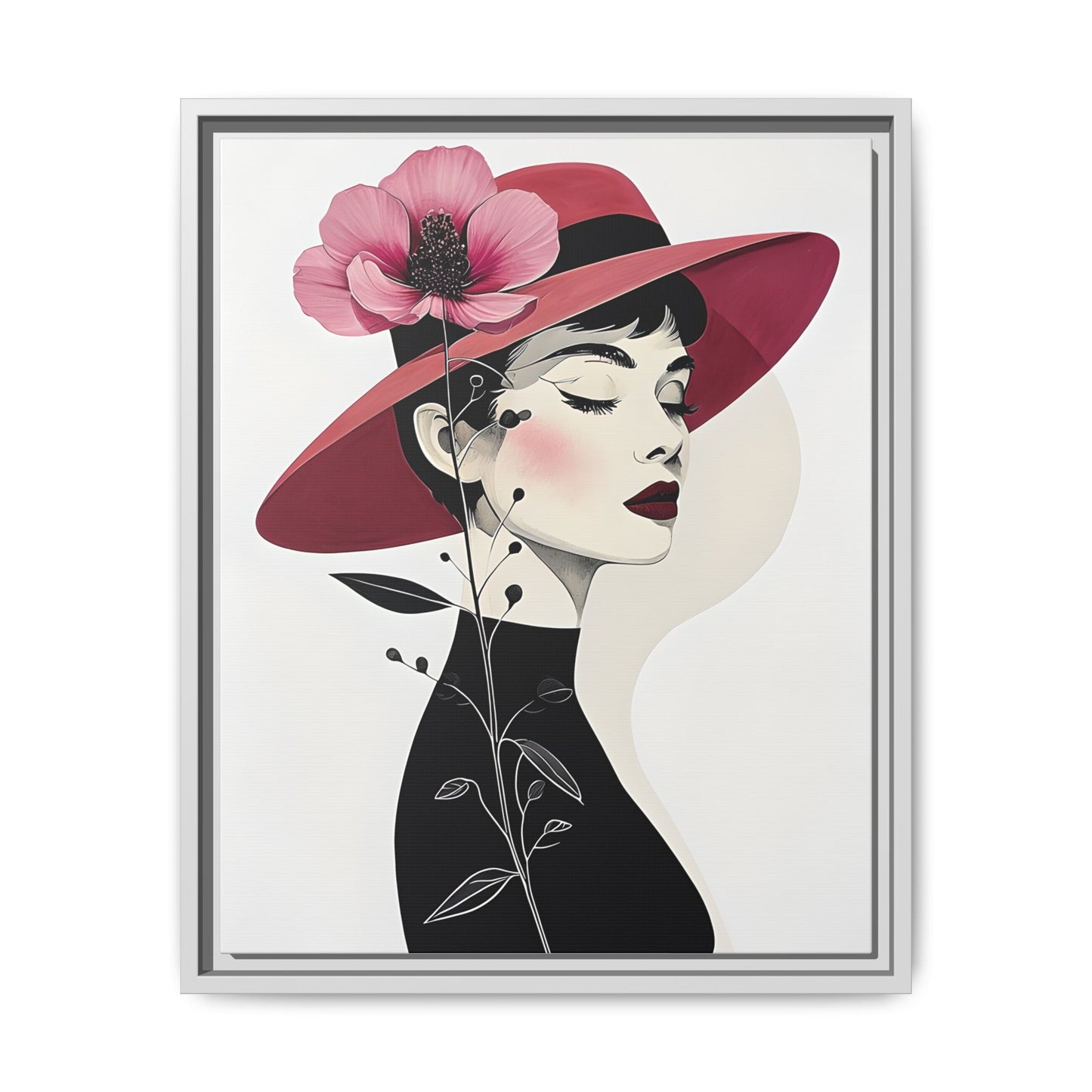 Canvas Art, Audrey Hepburn with Red Flower Minimalist Wall Decor
