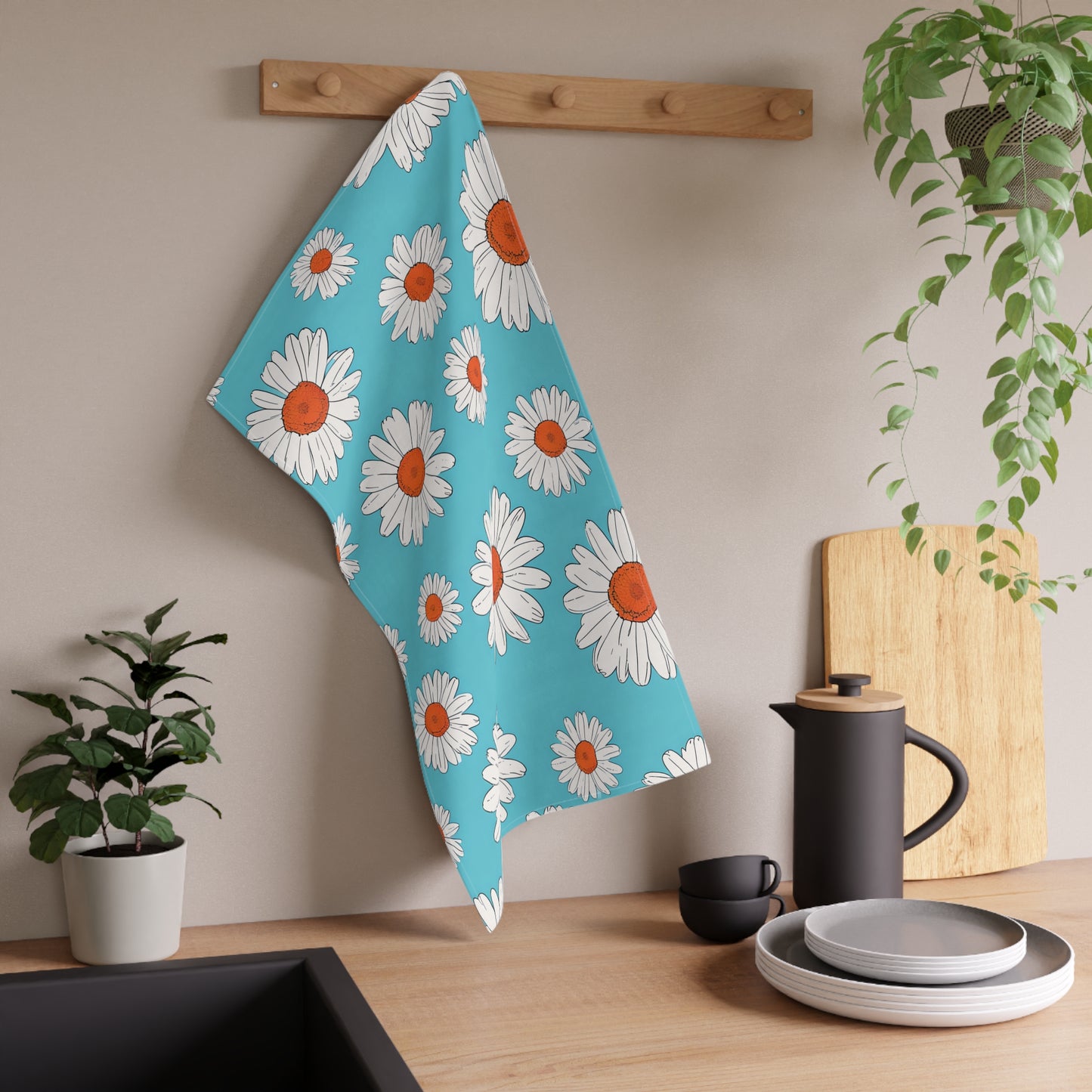 Floral Daisy Tea Towels - Vibrant Cotton Kitchen Decor