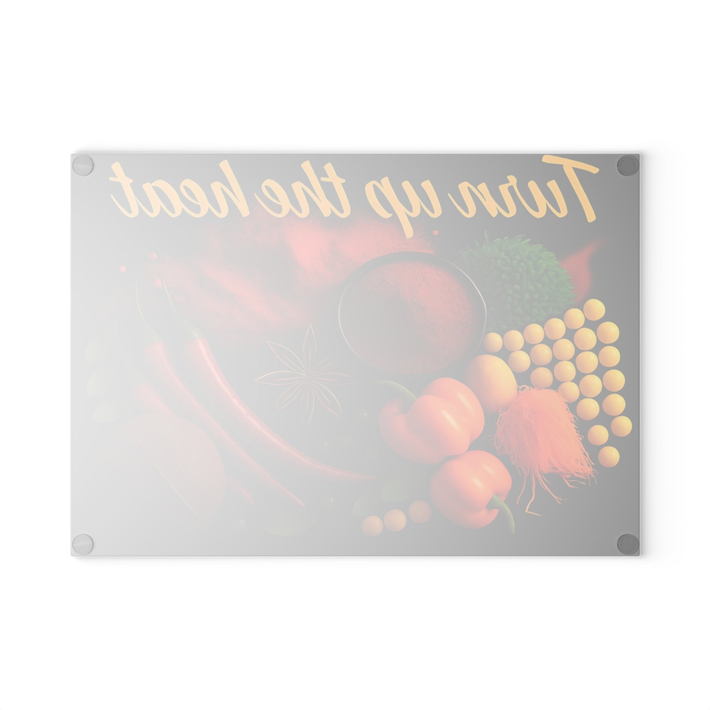 Vibrant Glass Cutting Board with 'Turn Up the Heat' Design