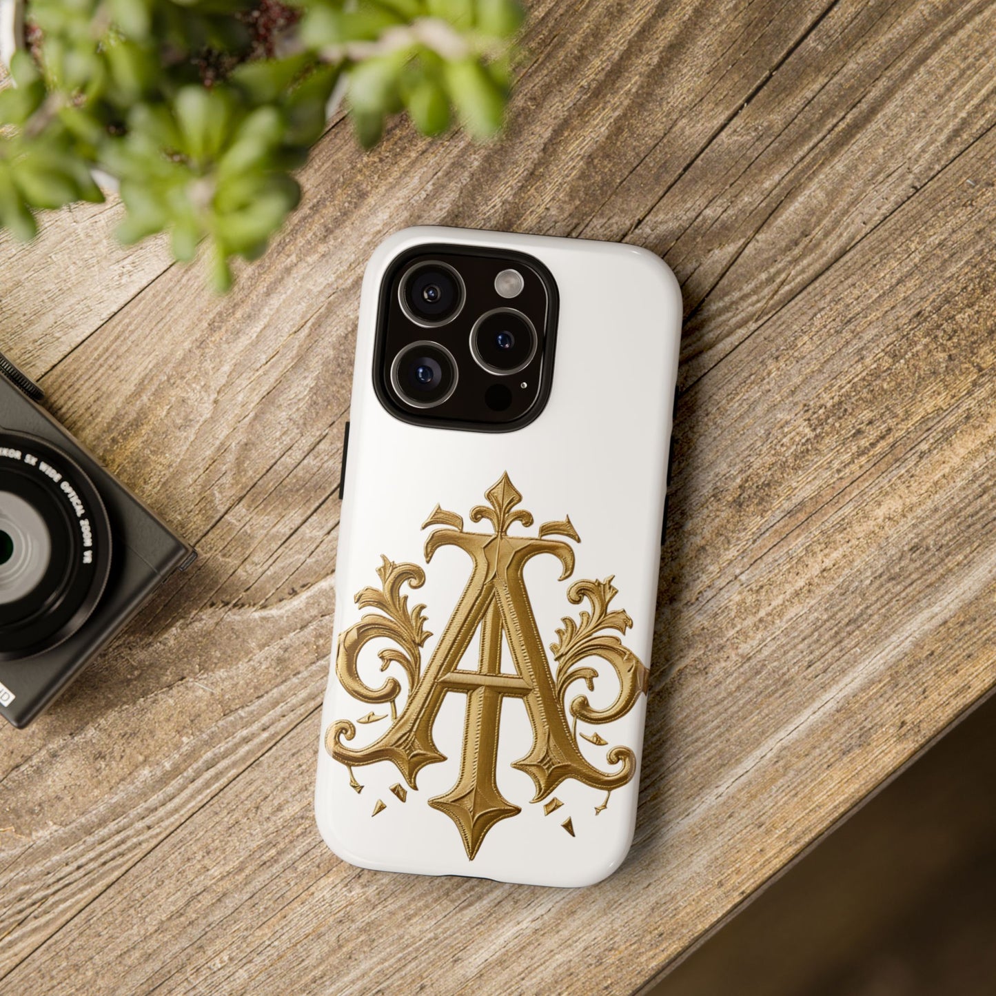 Elegant Phone Case with Floral Gold Monogram Design Print