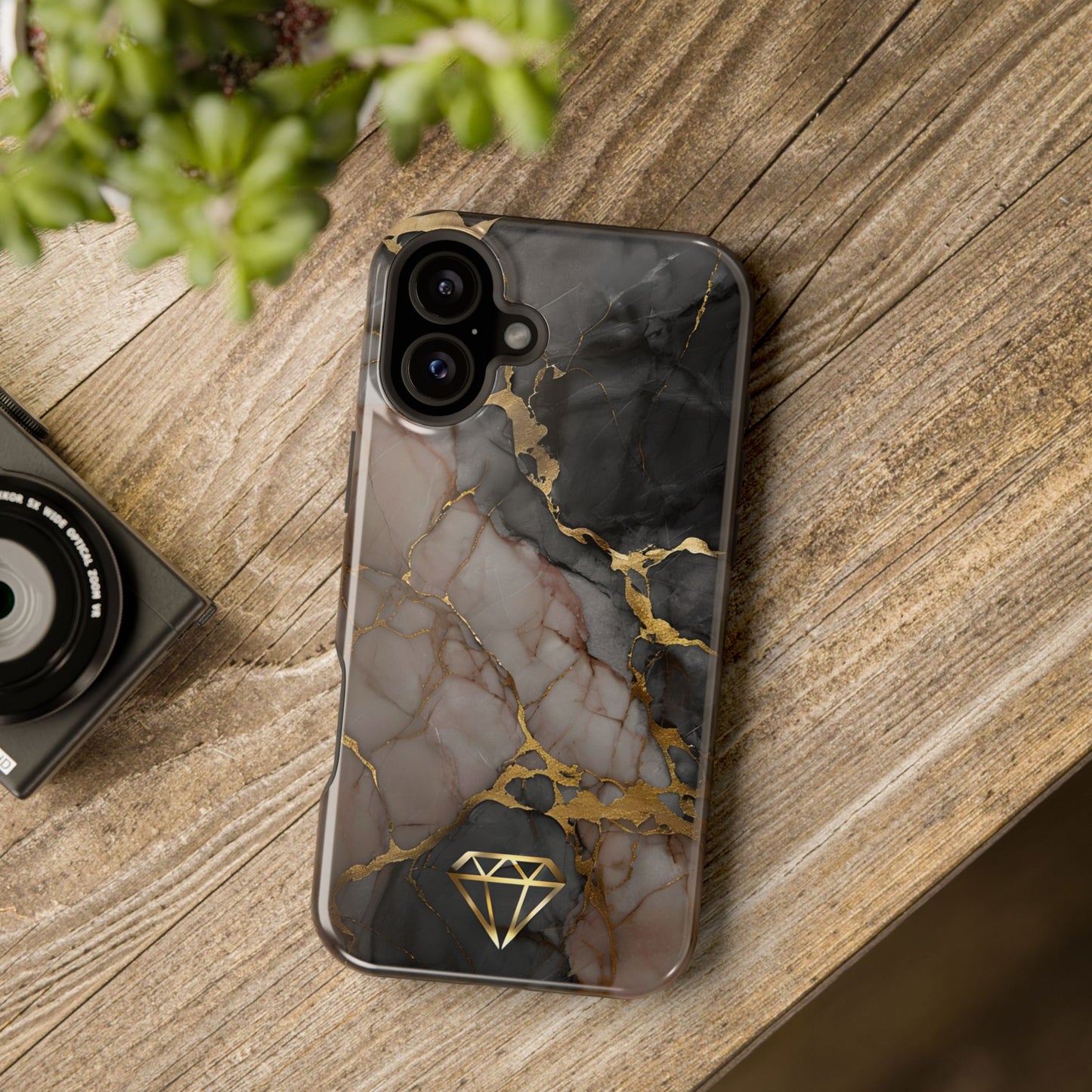 Elegant Marble Magnetic Tough Case with Gold Accents