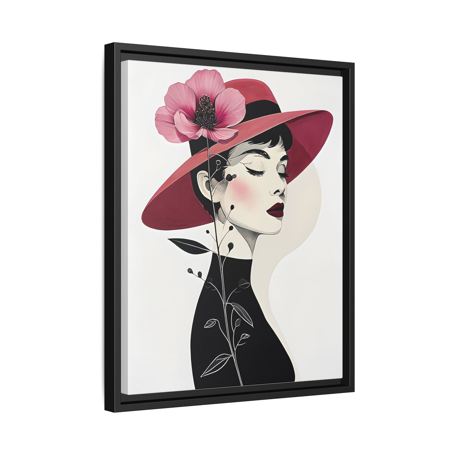 Canvas Art, Audrey Hepburn with Red Flower Minimalist Wall Decor