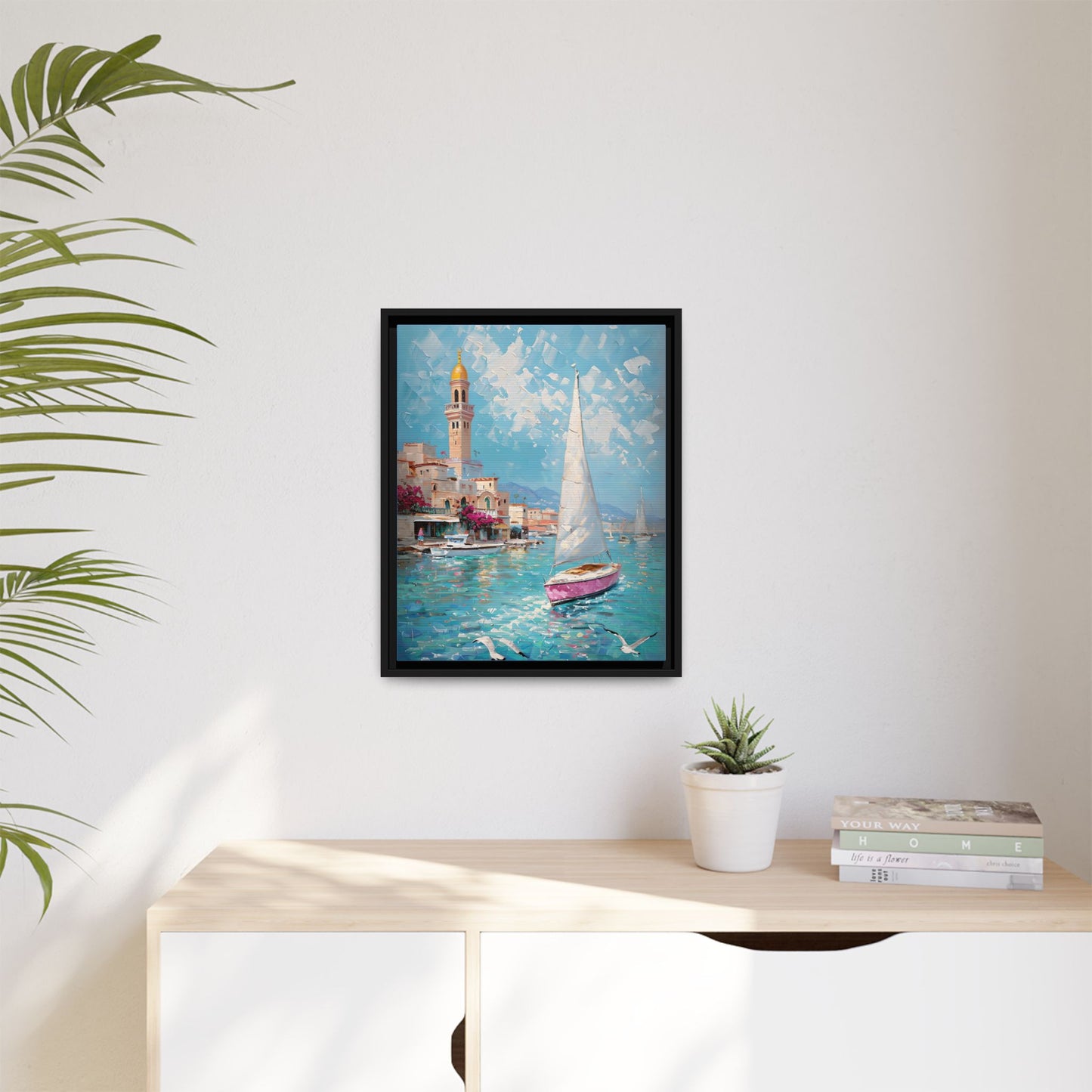 Impressionist Coastal Scene with Sailboat in Casablanca