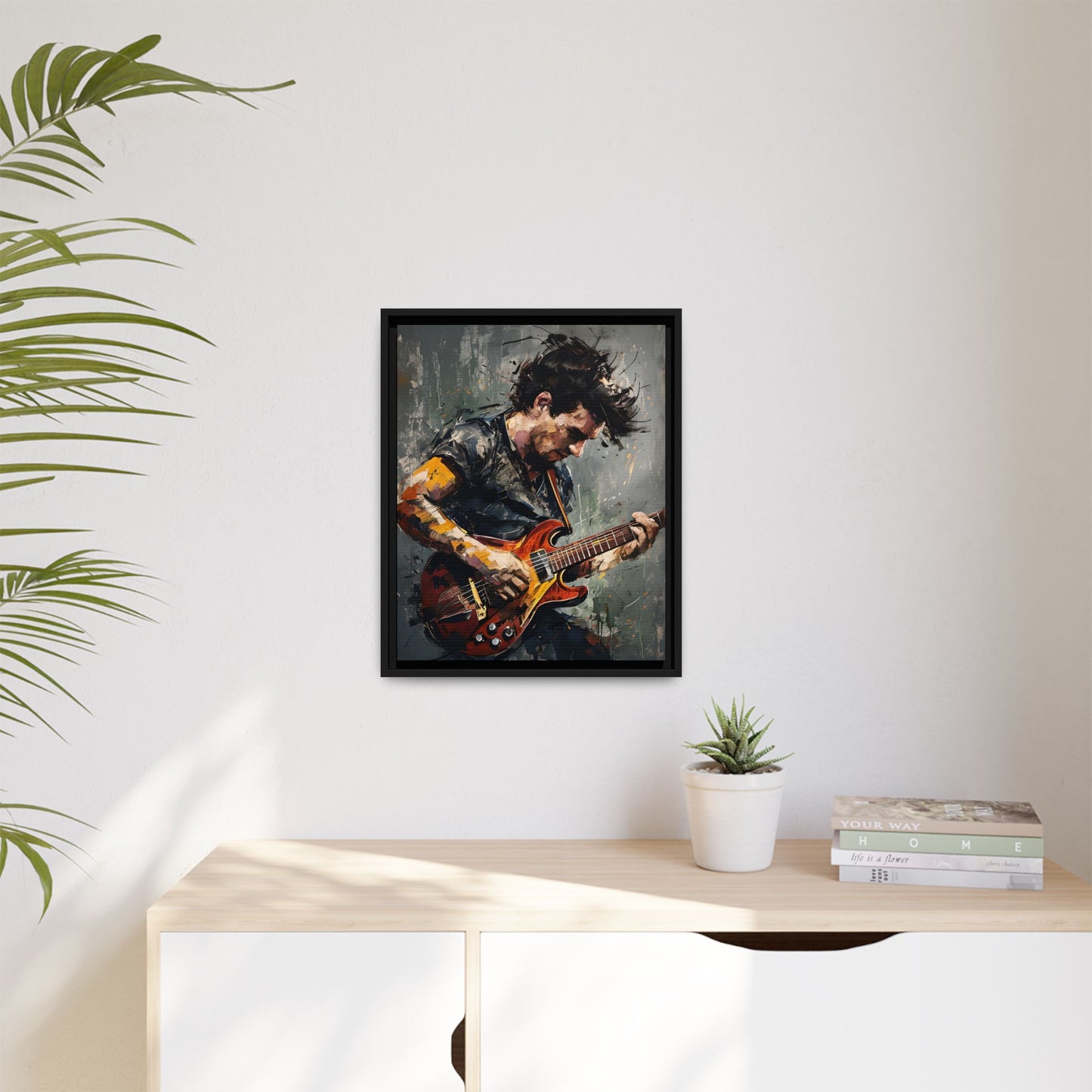 Dynamic Portrait of a Guitarist in Passionate Performance Print