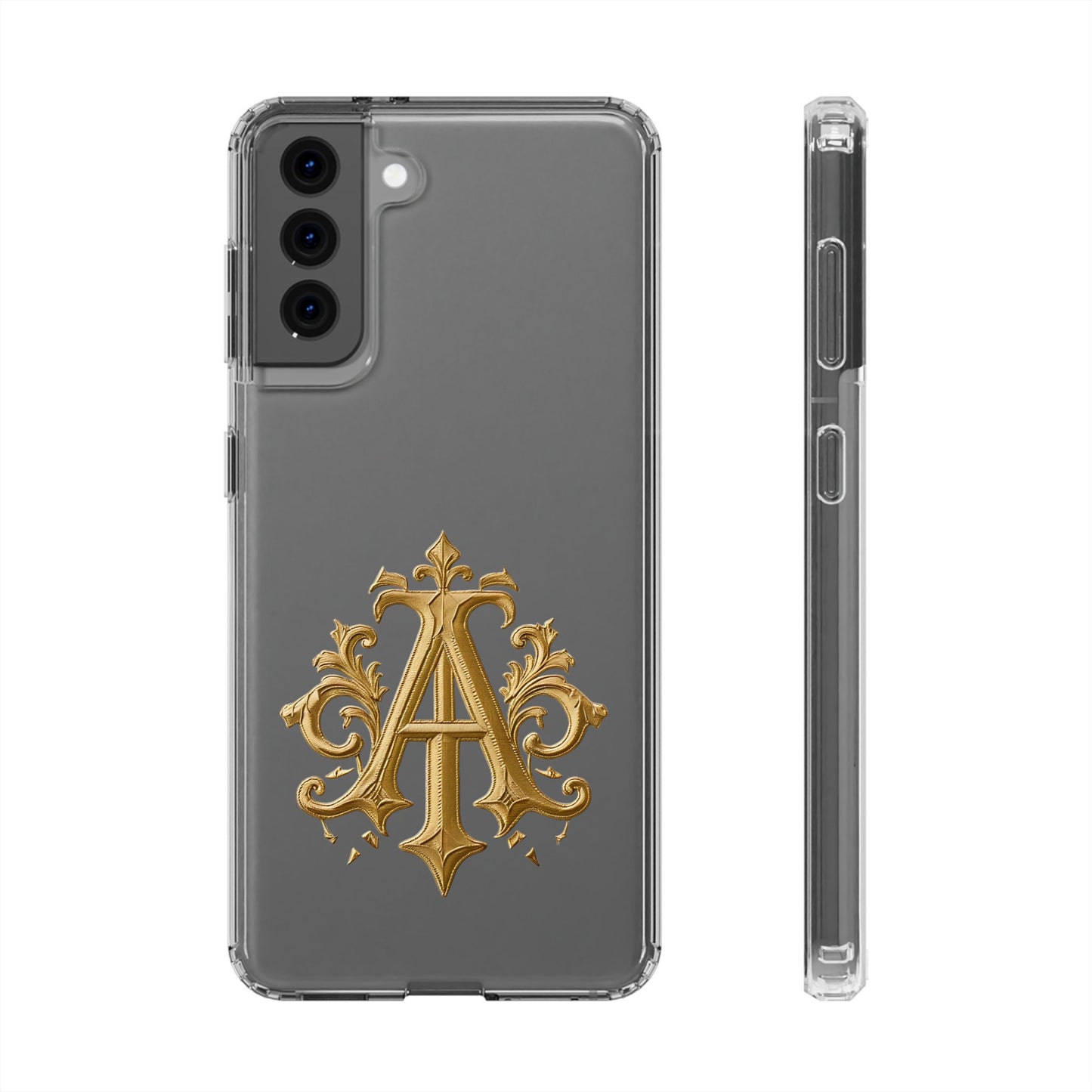 Personalized Clear Phone Case with Elegant Gold Initial Design