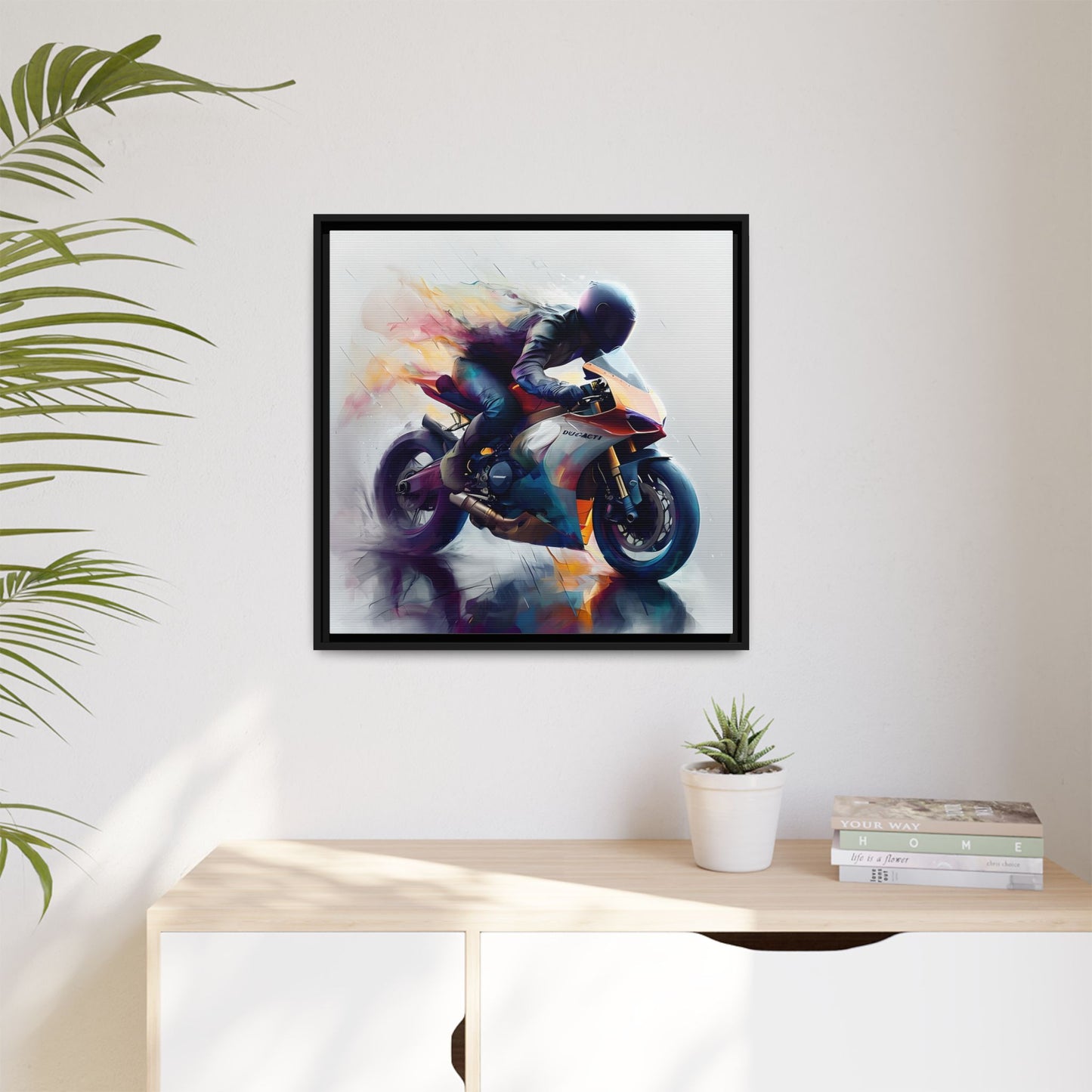 Essence of Ducati Motorcycle Racing in the Rain Abstract Canvas