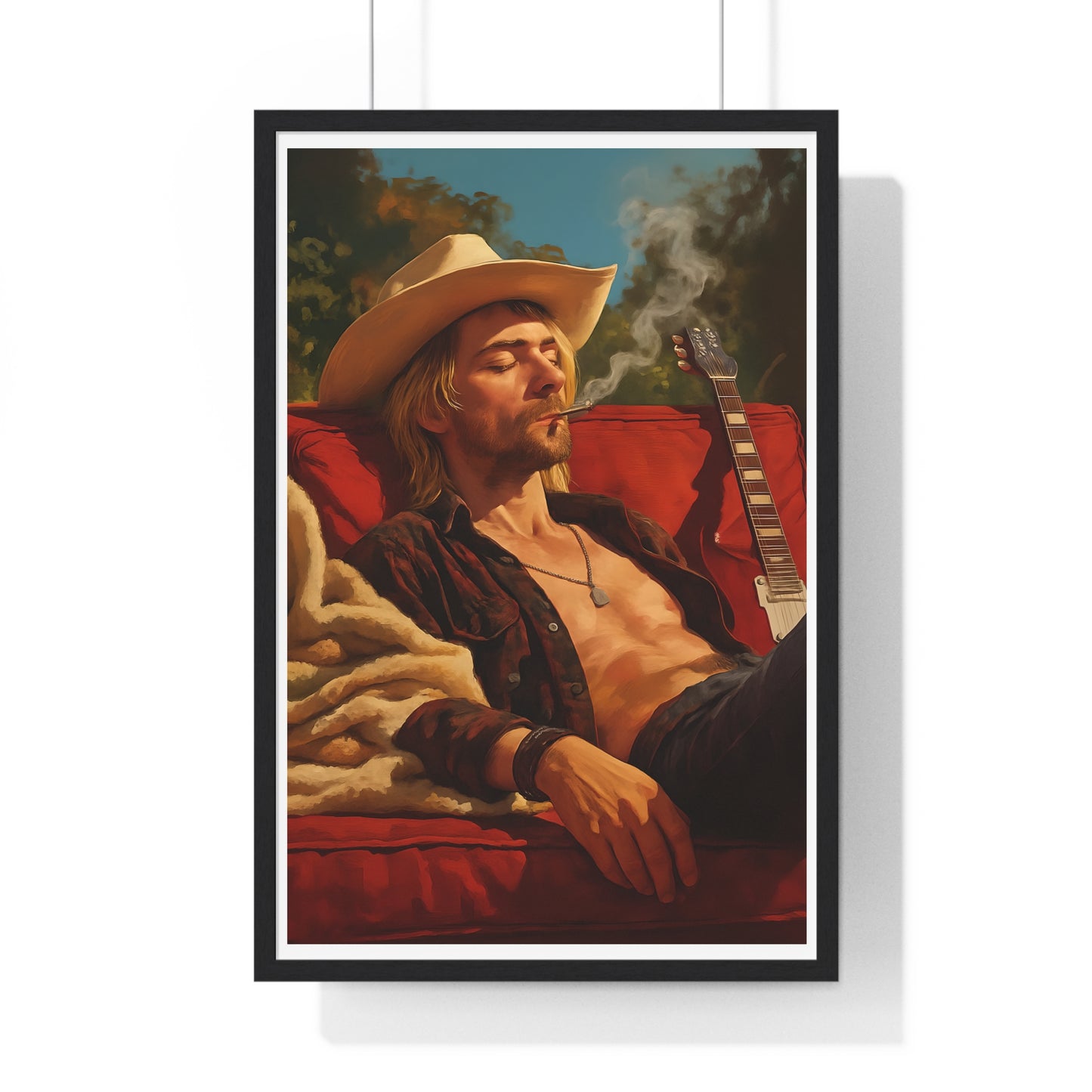 Kurt Cobain Relaxing in Sun - Framed Poster -