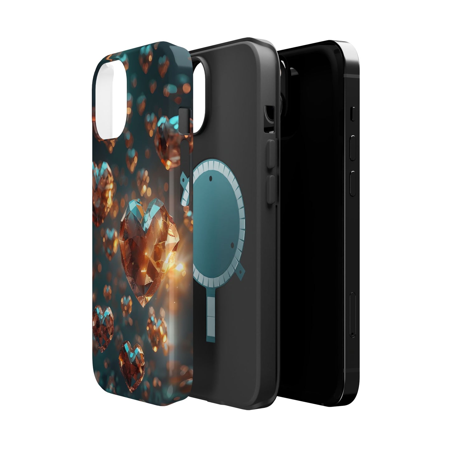 Heart-Shaped Magnetic Tough Phone Case - Unique Crystal Design