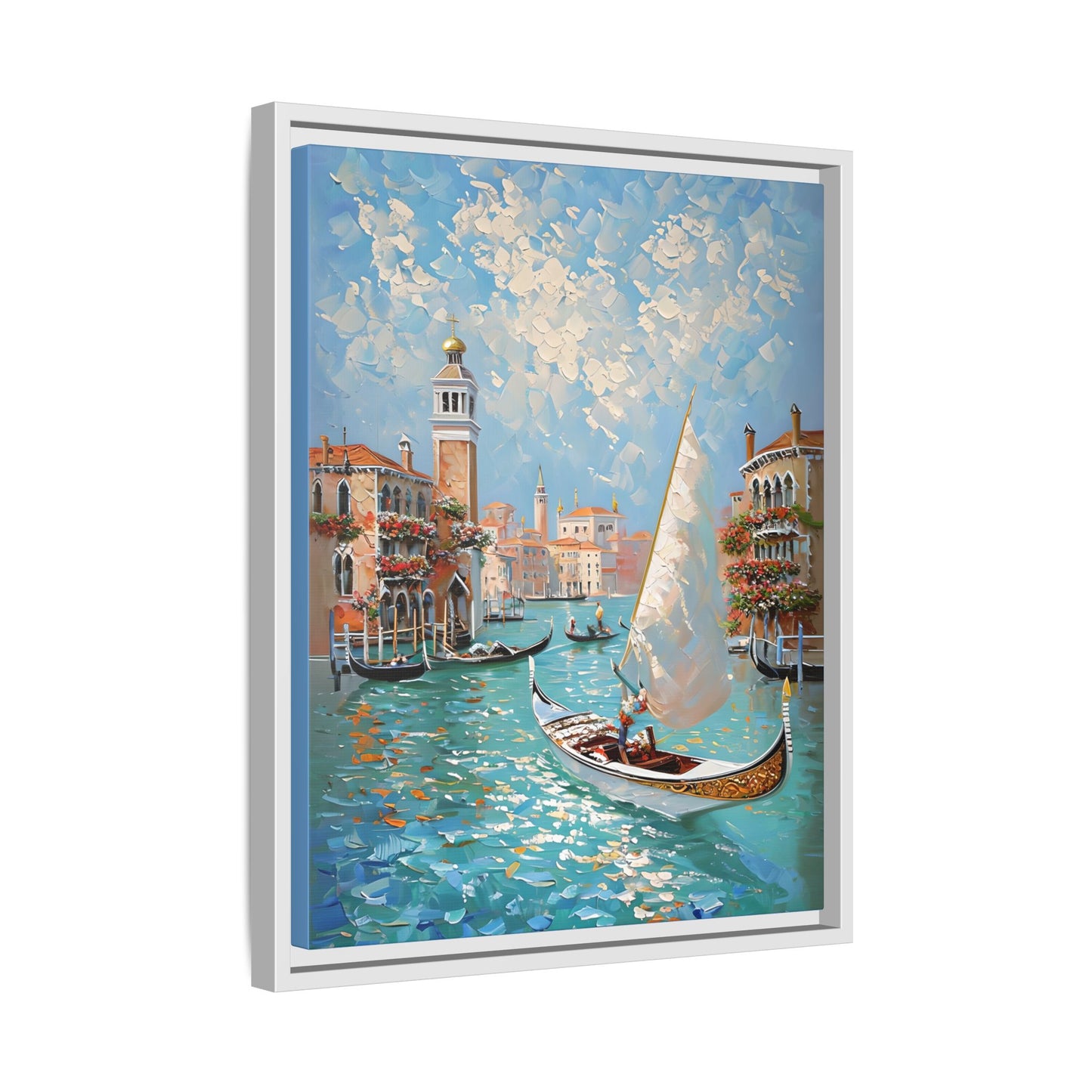 Vibrant Impressionist Venice Scene with Gondolas and Sunlight