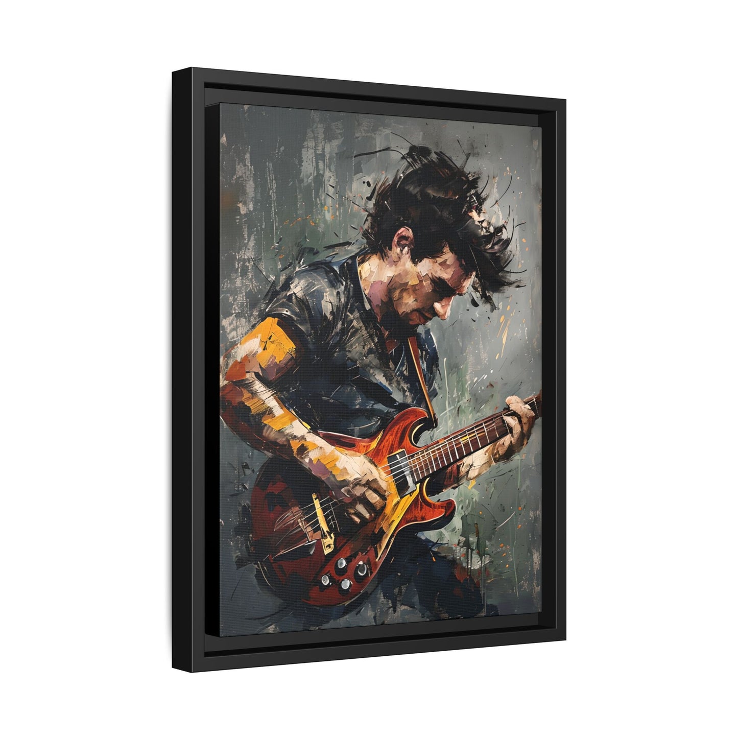 Dynamic Portrait of a Guitarist in Passionate Performance Print