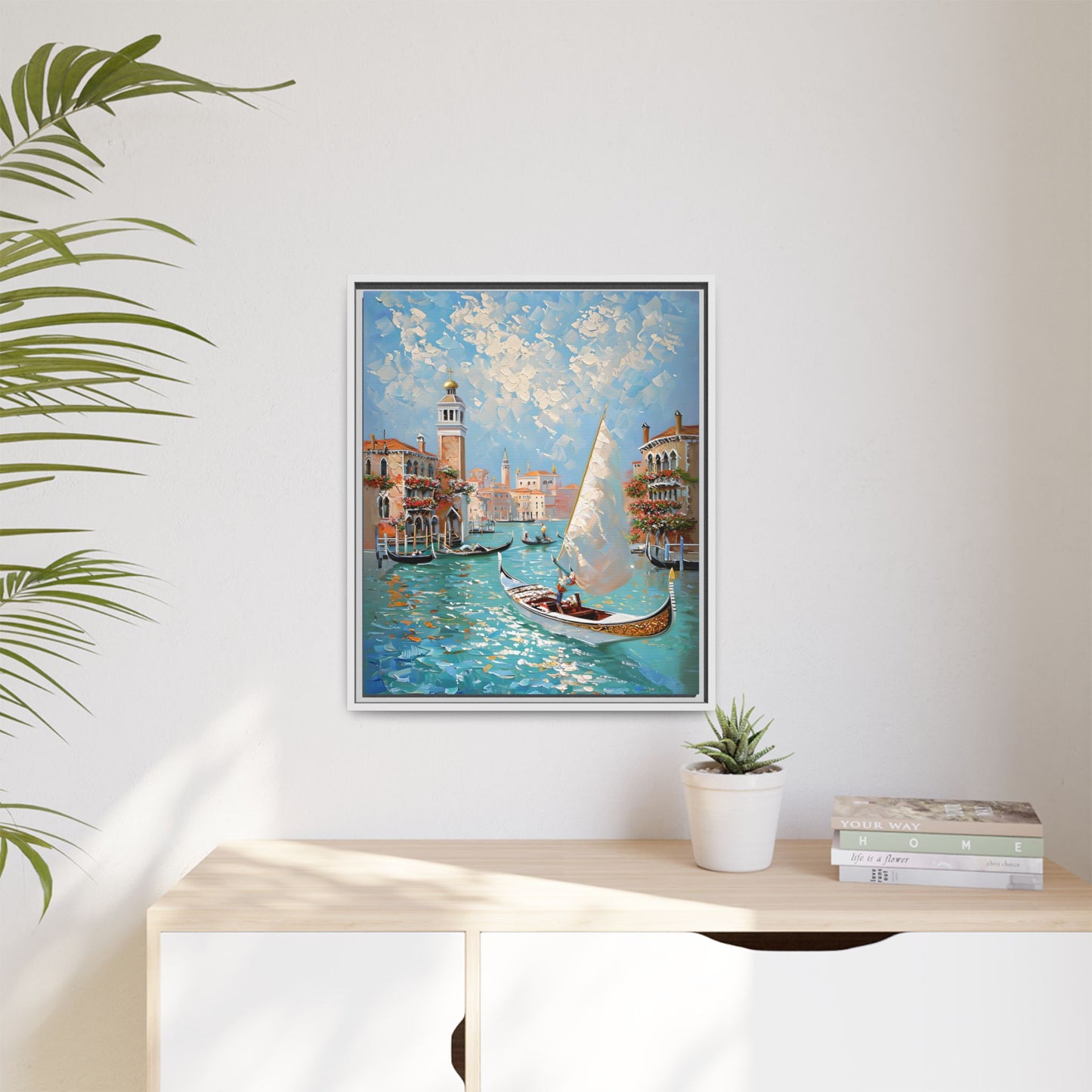 Vibrant Impressionist Venetian Canal Framed Canvas Art