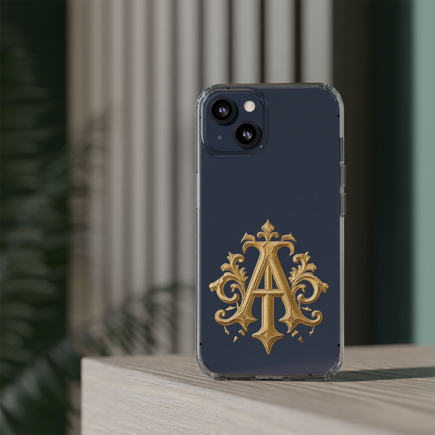 Personalized Clear Phone Case with Elegant Gold Initial Design