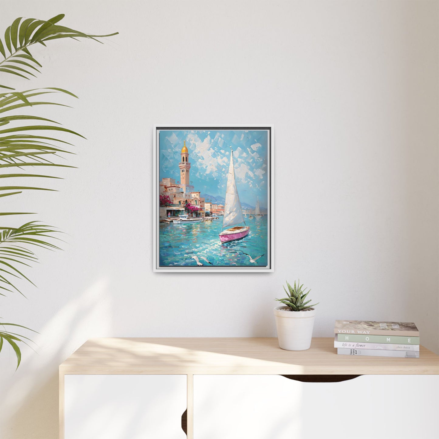 Impressionist Coastal Scene with Sailboat in Casablanca