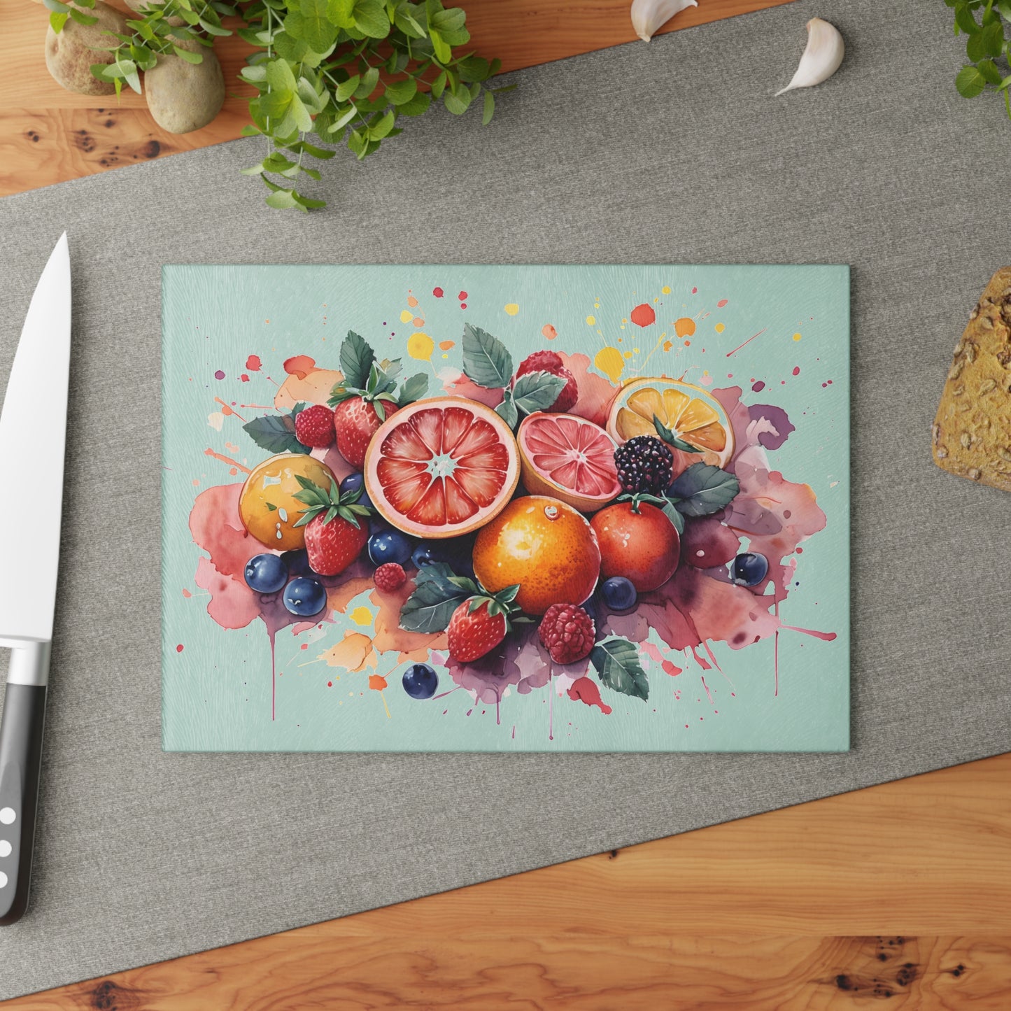 Vibrant Fruit Art Glass Cutting Board