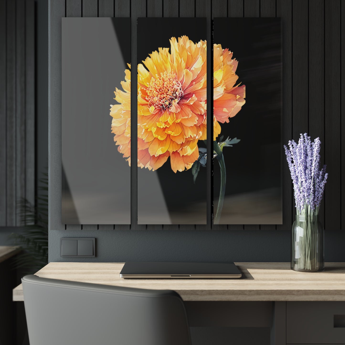 Floral Acrylic Triptych Wall Art - Bright Blossom Decor