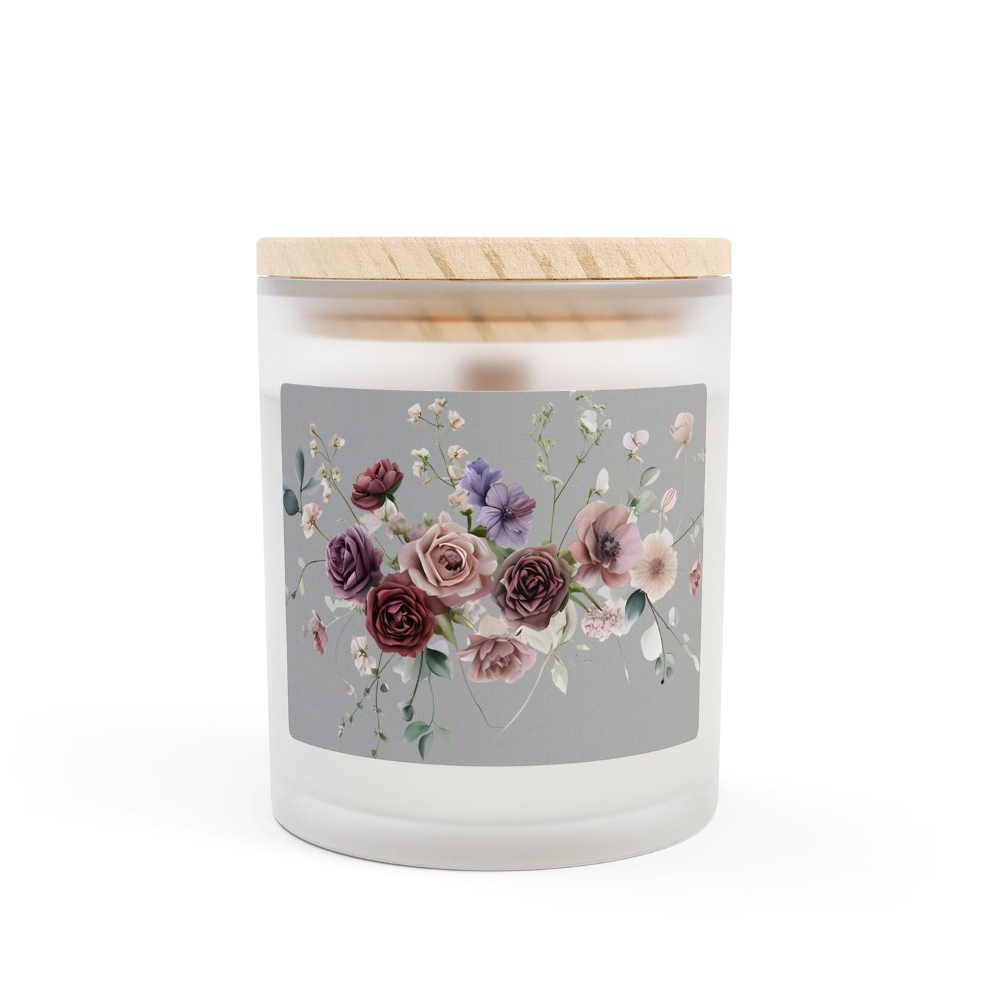 Floral Scented Candle - 11oz Frosted Glass with Wooden Lid