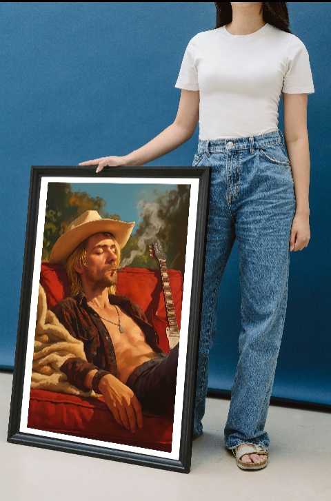 Kurt Cobain Relaxing in Sun - Framed Poster -
