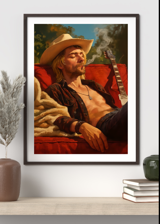 Kurt Cobain Relaxing in Sun - Framed Poster -