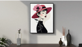 Canvas Art, Audrey Hepburn with Red Flower Minimalist Wall Decor