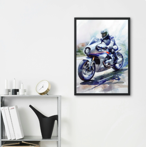 Silver Mean Machine Motorbike Framed Poster Print