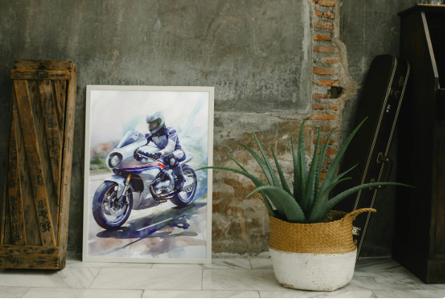 Silver Mean Machine Motorbike Framed Poster Print