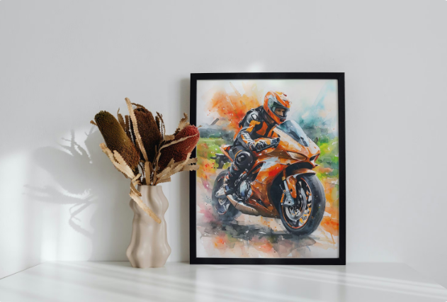 Vibrant Orange Motorbike Framed Poster Print
