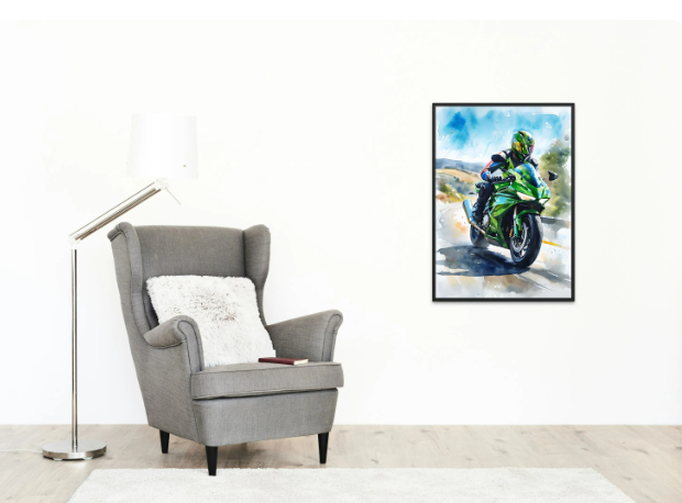 Shiny Green Motorbike Framed Poster Print