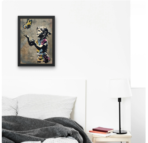 Urban Graffiti - Girl with Colorful Butterfly Framed Print