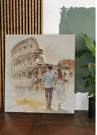 Romantic Couple Walking Along the Colosseum Italy