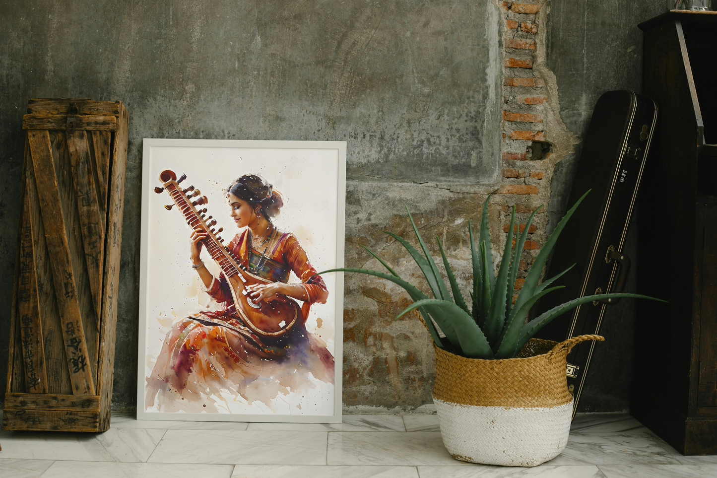 Indian Woman Playing Sitar Print