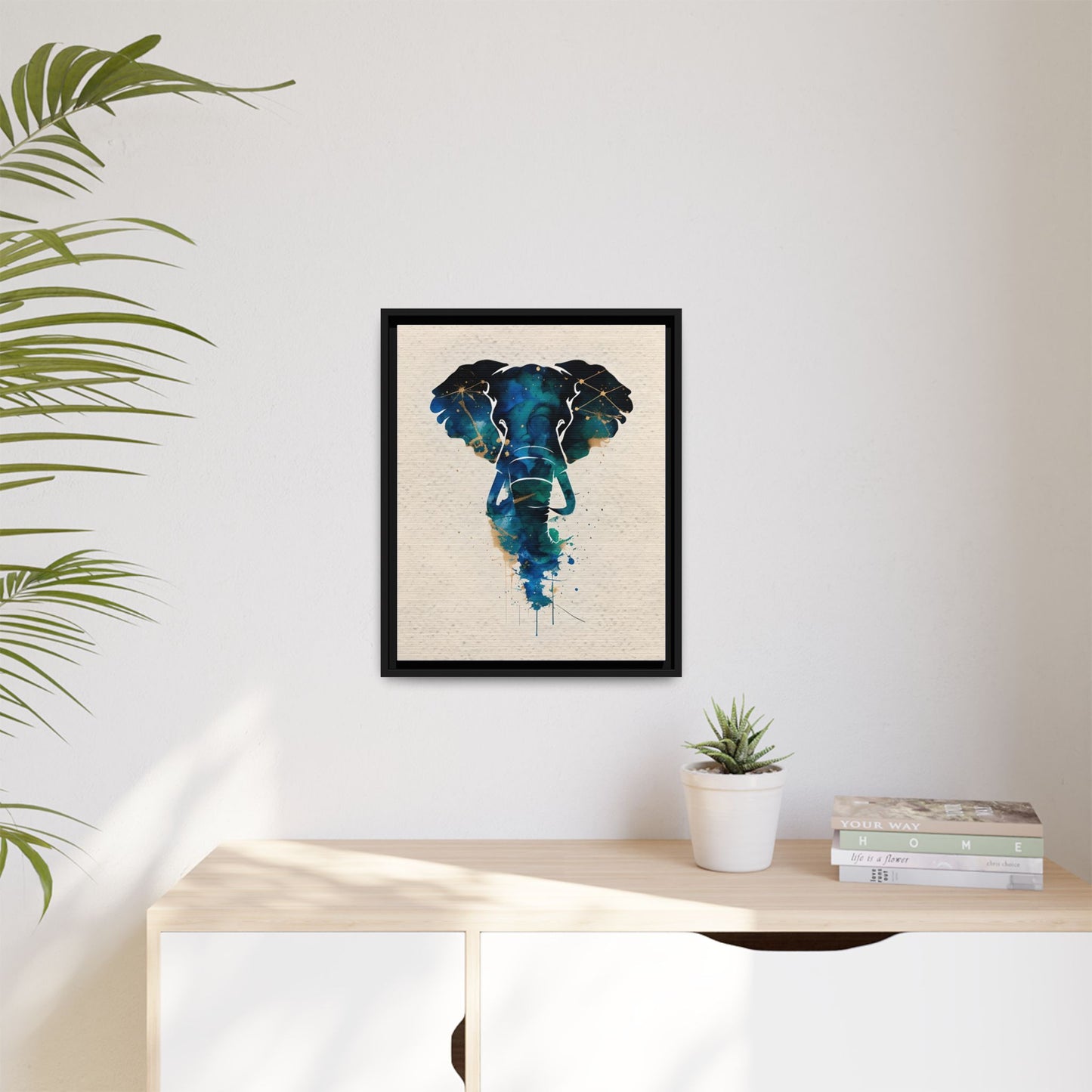 Bohemian Elephant Watercolour Art Print framed Canvas.