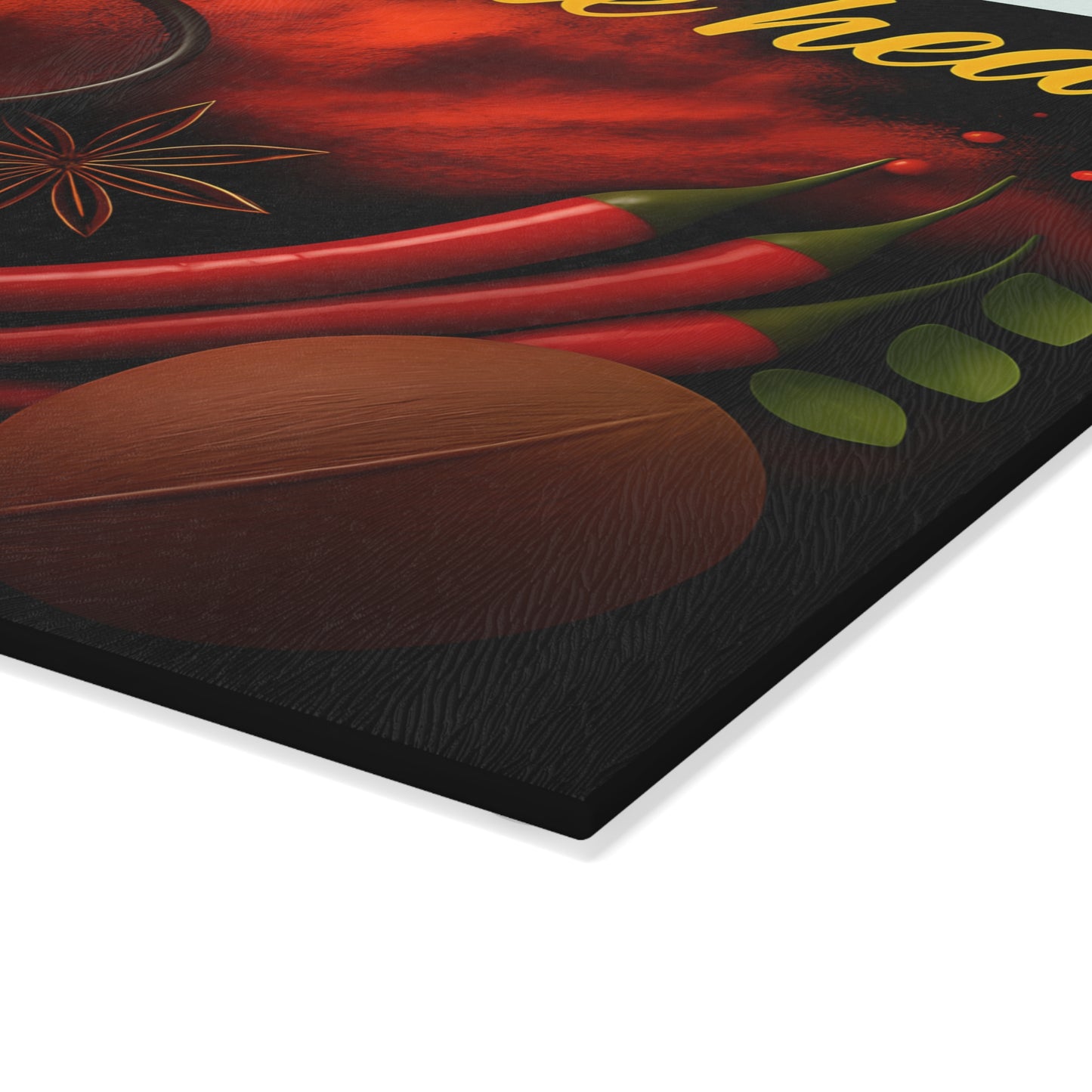 Vibrant Glass Cutting Board with 'Turn Up the Heat' Design