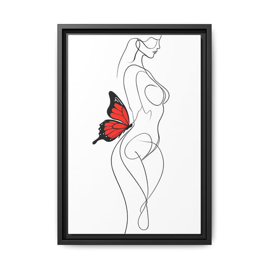 Elegant Minimalist Line Drawing of a Woman with a Butterfly Canvas Art