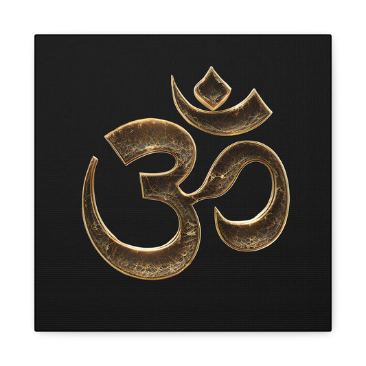 Golden OM Symbol Canvas Art, Spiritual Home Decor, Meditation Wall Art, Yoga Gift, Inspirational Artwork, Modern Design