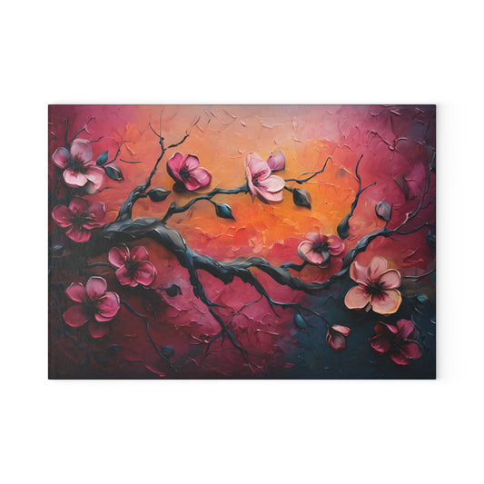 Floral Sunset Glass Cutting Board - Artistic Kitchen Decor for Cooking and Gifting