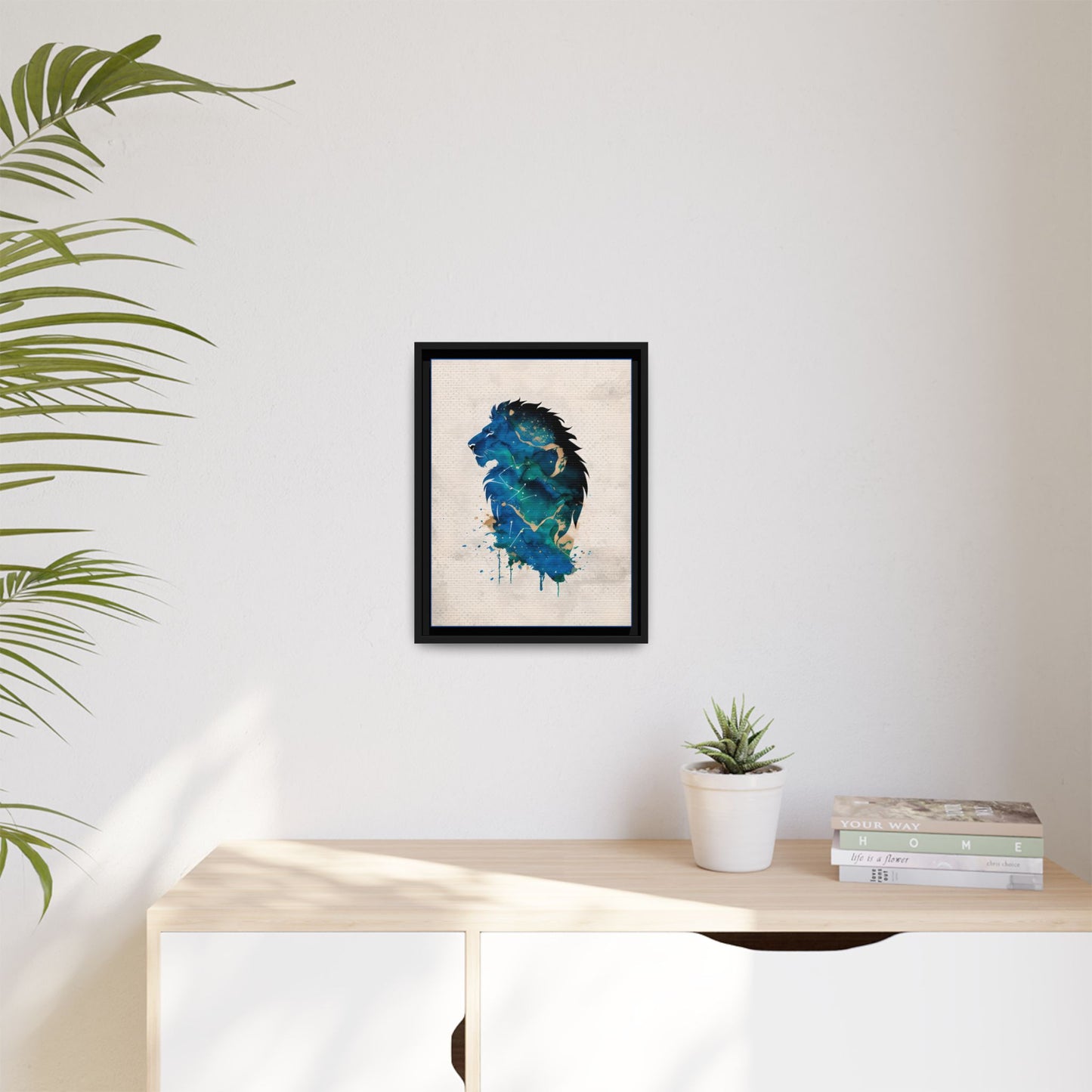 Majestic Lion Silhouette Watercolour in Framed Canvas Art